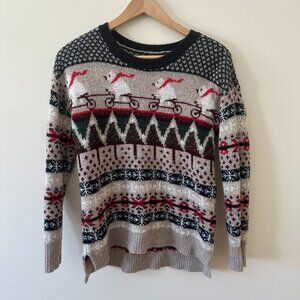 Abercrombie & Fitch Womens Pullover Sweater Beige Nordic Fair Isle Polar Bear M